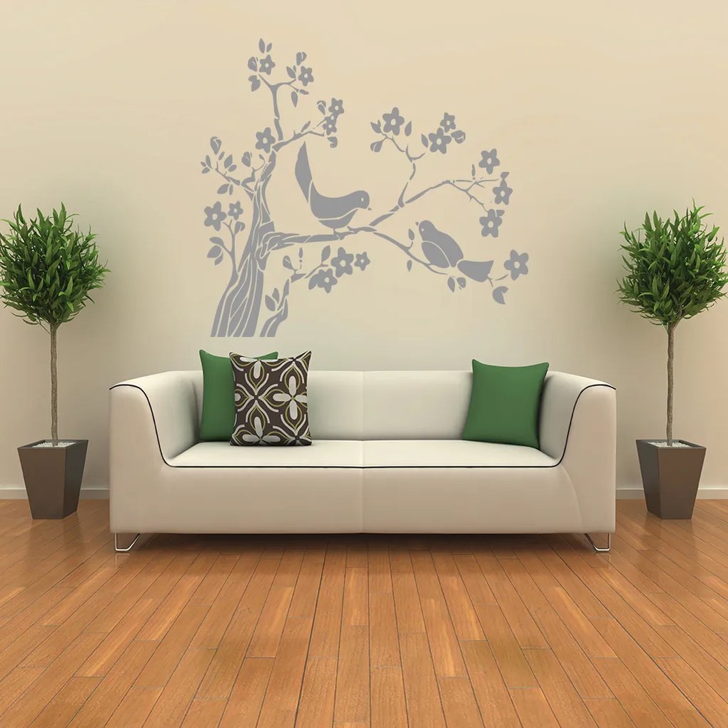 Veselá Stena Samolepka Zamilované vtáčiky Farba: biela, Veľkosť: 60 x 55 cm