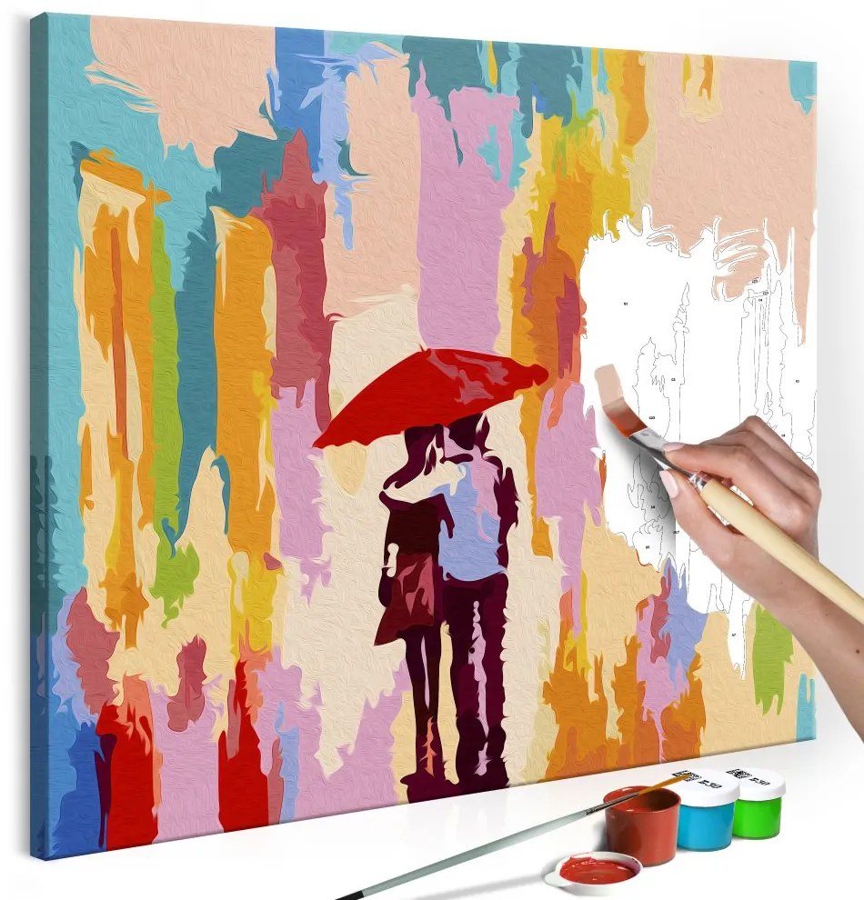 Maľovanie podľa čísiel - Couple Under An Umbrella (Pink Background) 45x45