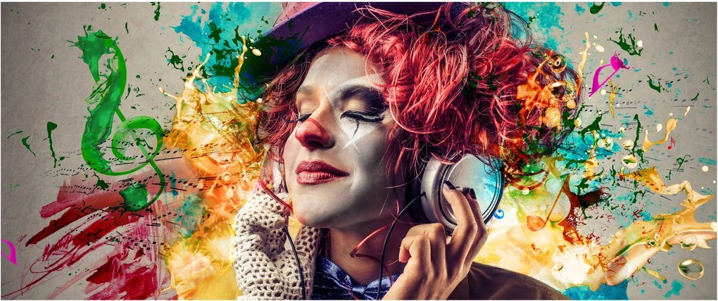 Obraz - Umelkyňa so slúchadlami (120x50 cm)