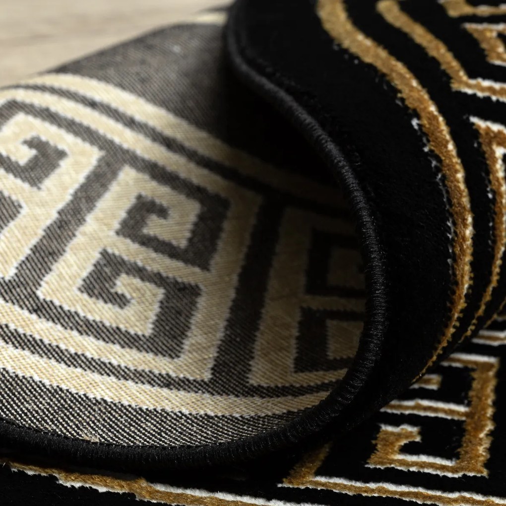 Dywany Łuszczów, Kusový koberec Allure 1968 black/gold kruh, 200x200 (priemer) kruh, čierna, kancelária