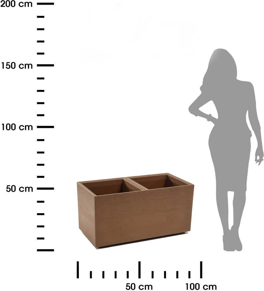 PLASTOVÝ KVETINÁČ NA KOLIESKACH BETONIQUE ECO 39X39X78 CM DREVENÝ DEKOR HNEDÁ