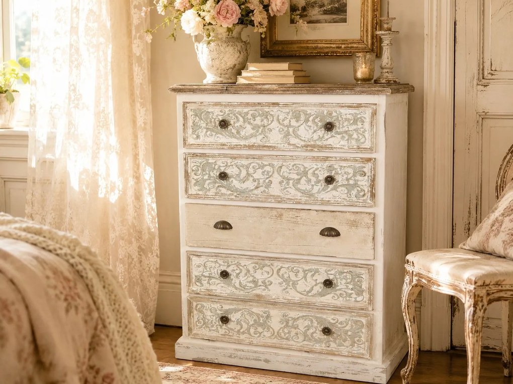 Drevená komoda so zásuvkami a ornamenty - 85 * 36 * 120 cm