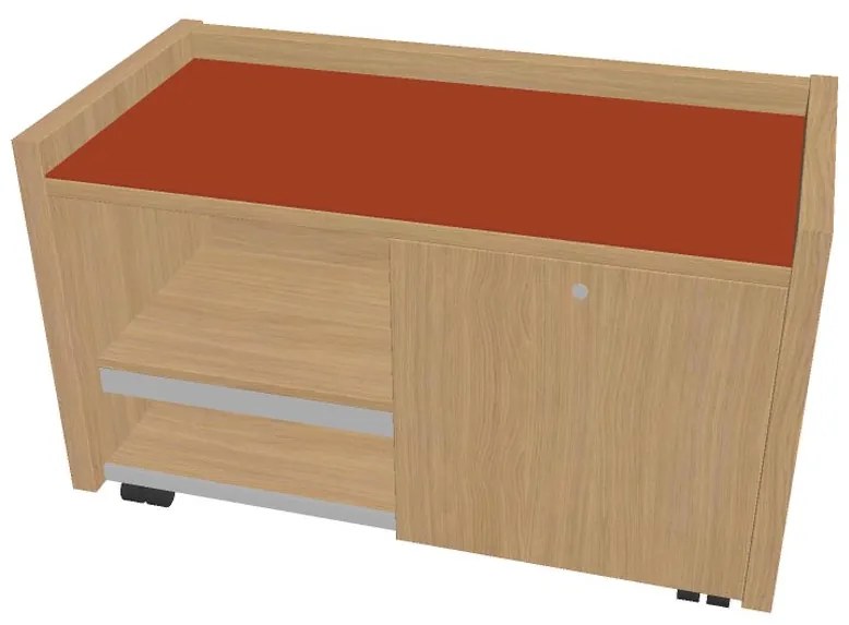 Mobilný kontajner Verno 100 x 50 cm so sklom, pravý, dub svetlý / oranžová