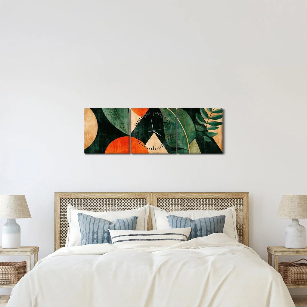 Obraz - Geometrické prírodné motívy II. (s hodinami) (90x30 cm)