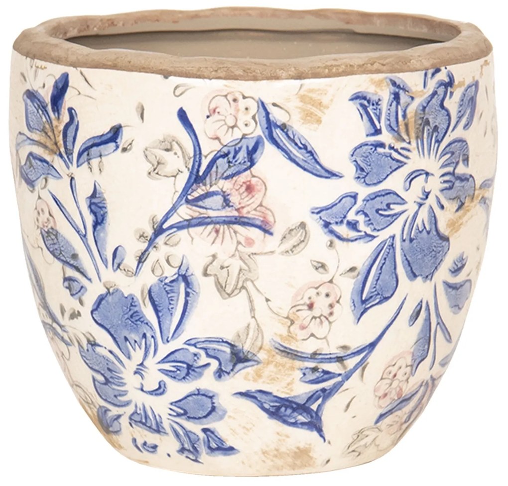 Okrasný kvetináč s modrými kvetmi - Ø 13 * 11 cm