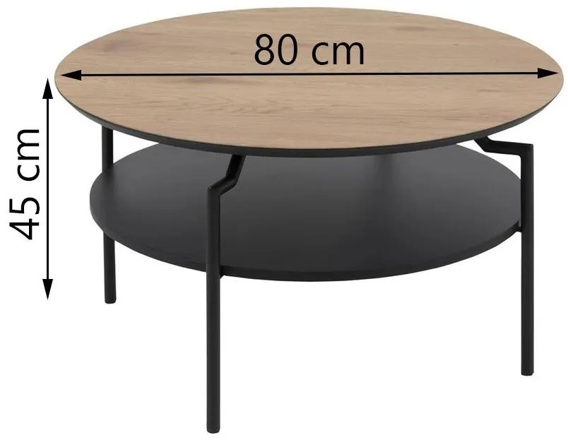 Konferenčný stolík JULIEN 80 cm divoký  dub, čierna podnož
