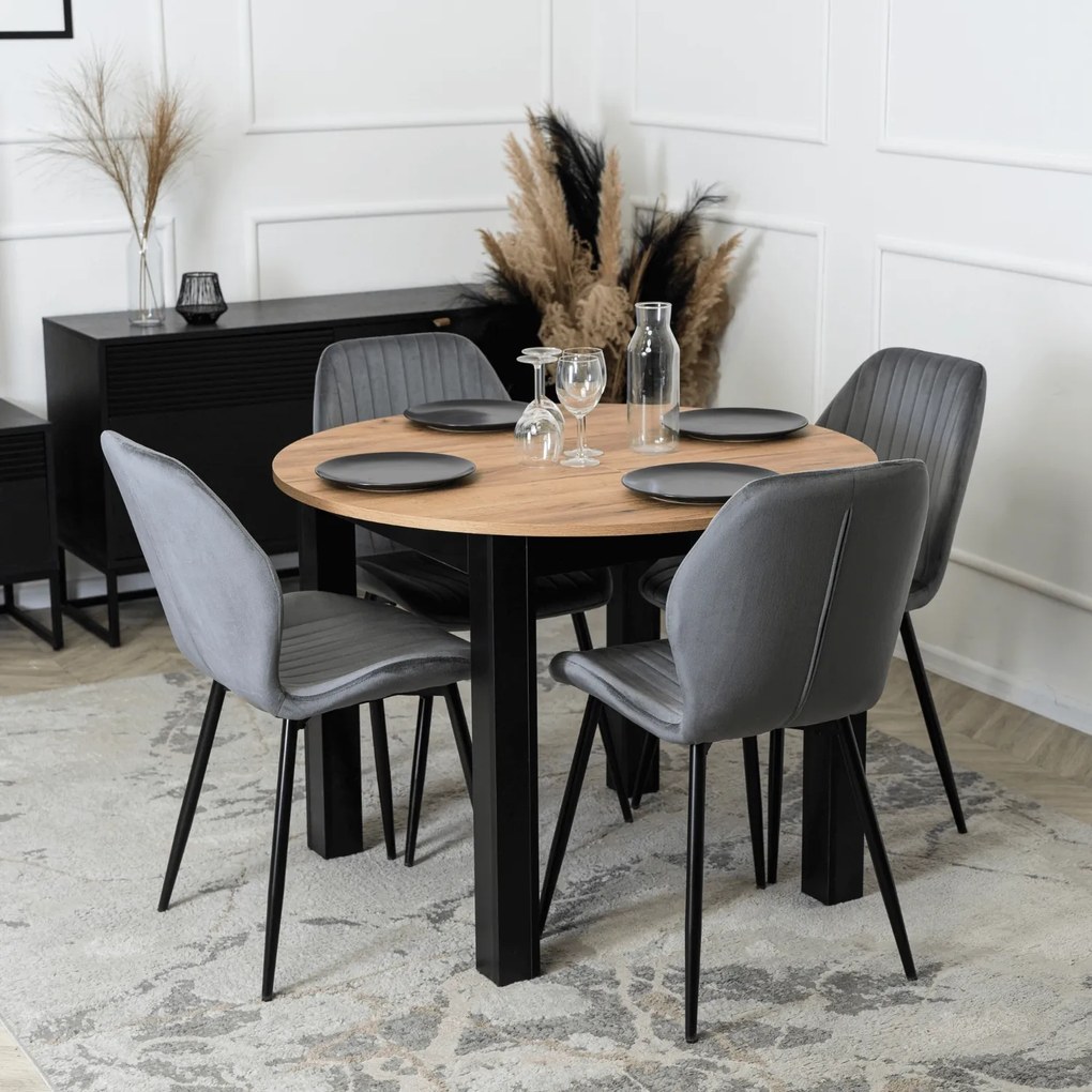Vintino Jedálenský okrúhly stôl AMFORA dub craft/čierny 102–142 cm
