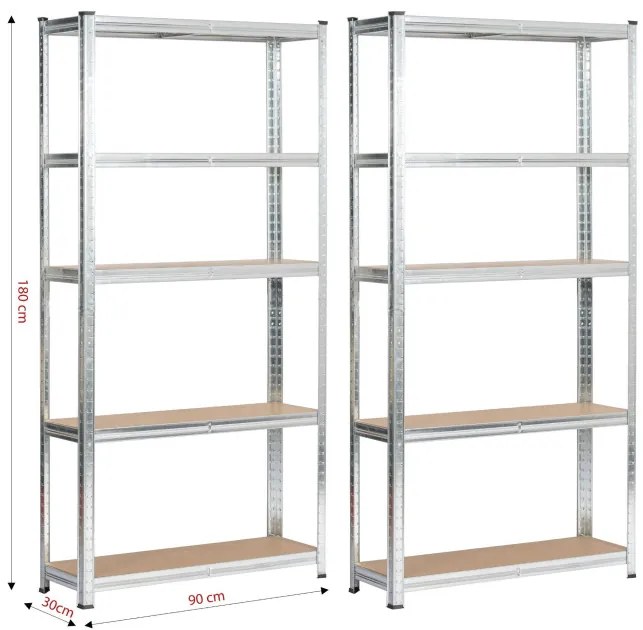 Set 2 kovových regálov 90x30x180 cm strieborný