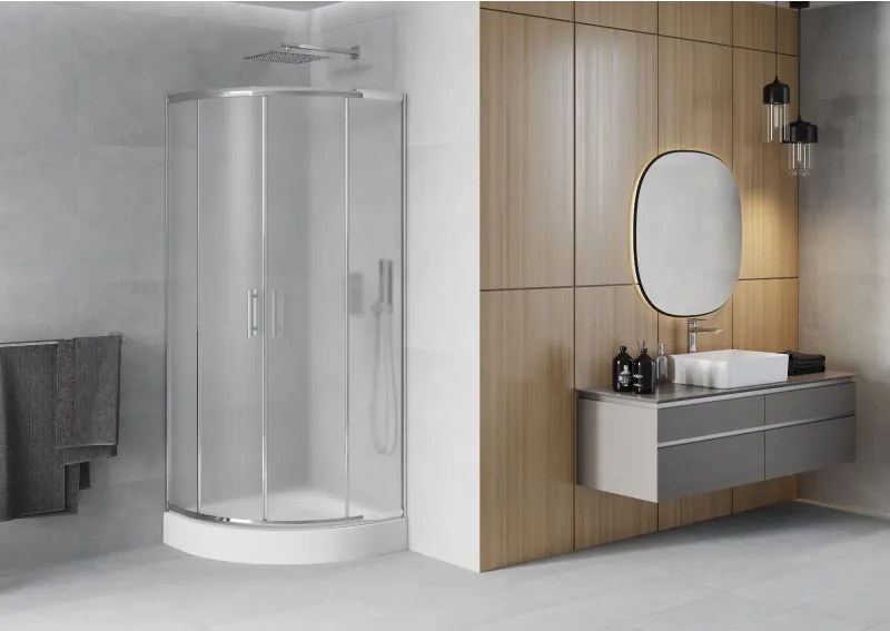 Mexen Rio polkruhový sprchový kút 70 x 70 cm, matné, chróm + vanička, biela - 863-070-070-01-30-4710