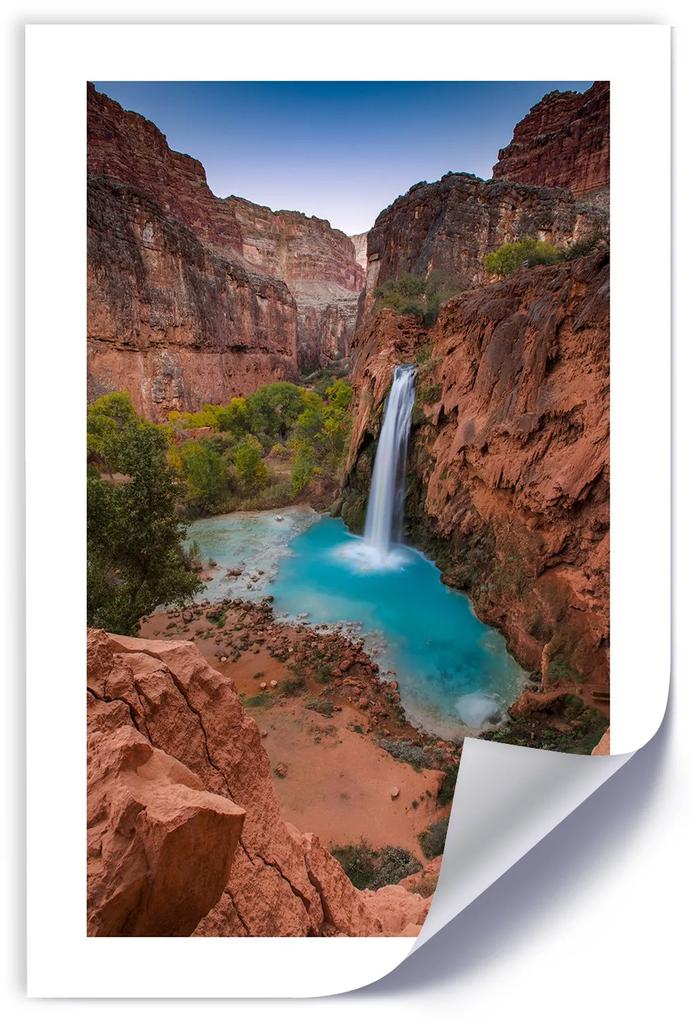 Gario Plagát Modrý vodopád medzi skalami Farba rámu: Bez rámu, Rozmery: 30 x 45 cm