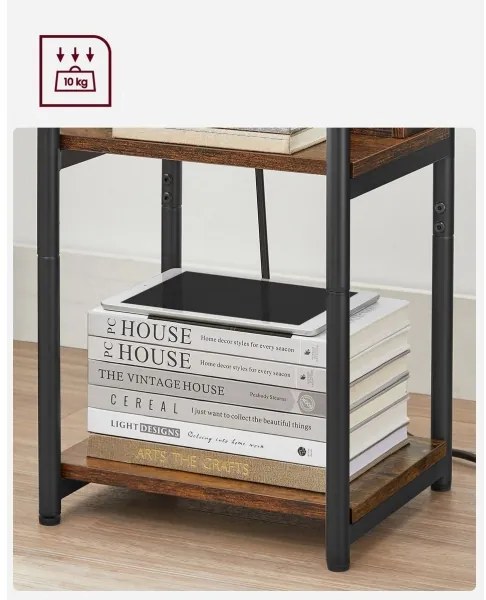 Odkladací stolík s vstavanými zásuvkami a USB portami ROD hnedá/čierna