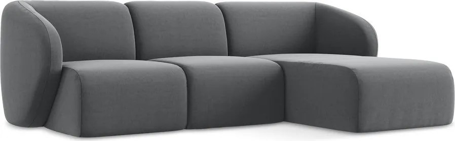 Sivá zamatová rohová pohovka (pravý roh/s leňoškou) Lani – Makamii