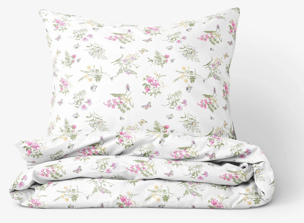 Goldea bavlnené posteľné obliečky - farebné lúčne kvety na bielom 150 x 200 a 50 x 60 cm