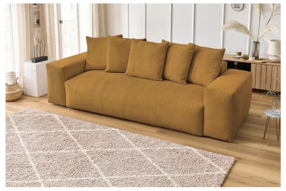 Menčestrová pohovka v horčicovej farbe 280 cm Voltaire – Bobochic Paris