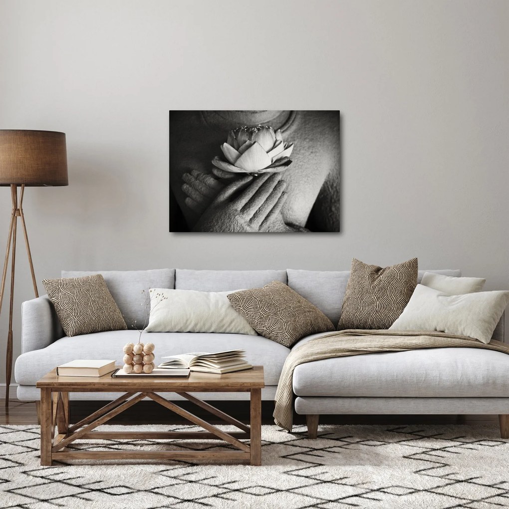 Obraz - Lotos v rukách Budhu (70x50 cm)