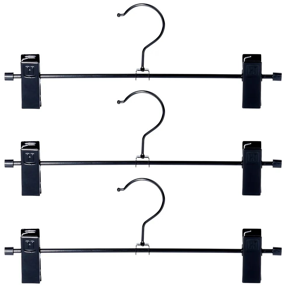 VILDE Kovové čierne vešiaky s klipom na nohavice a sukne, sada 3ks