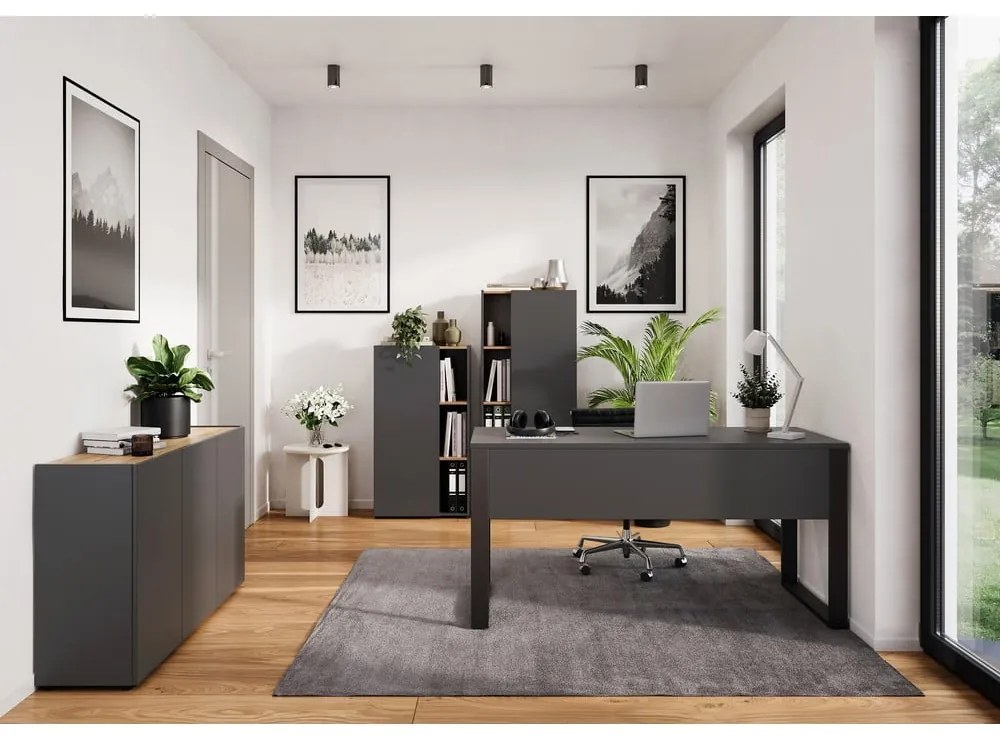 Antracitová knižnica v dekore duba 61x145x34 cm Adrano – Germania