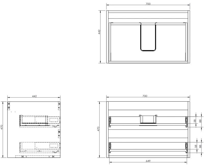 Mexen Box-A, závesná skrinka 70 cm, 2 zásuvky, matná sivá, 91AX0-0700-470-2-62