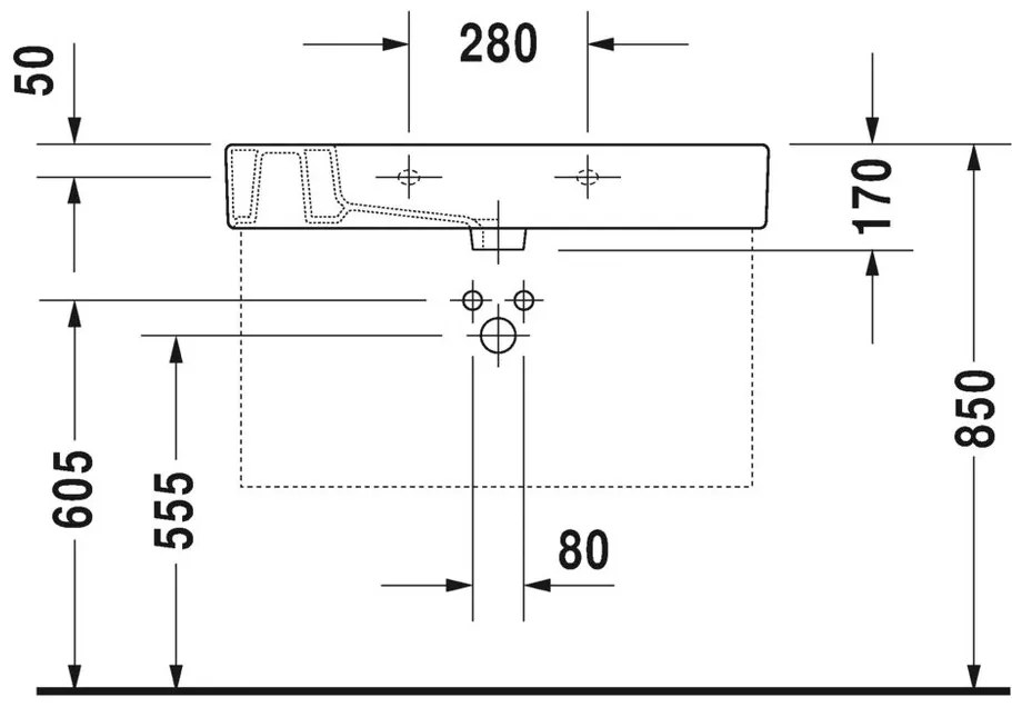 Duravit Vero - umývadlo do nábytku 850x490 mm, 1 otvor pre batériu prepichnutý 0329850000