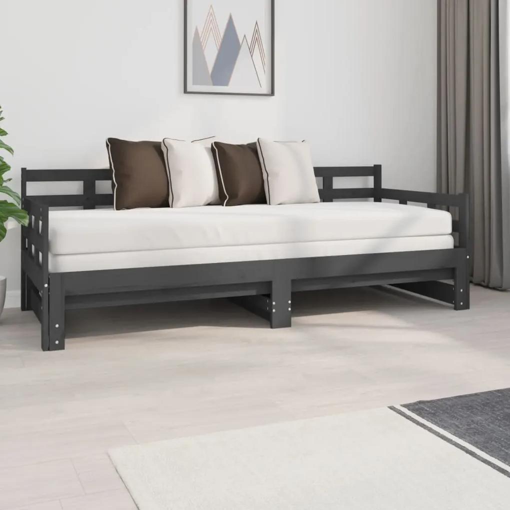 Rozkladacia denná posteľ sivá borovicový masív 2x(80x200) cm