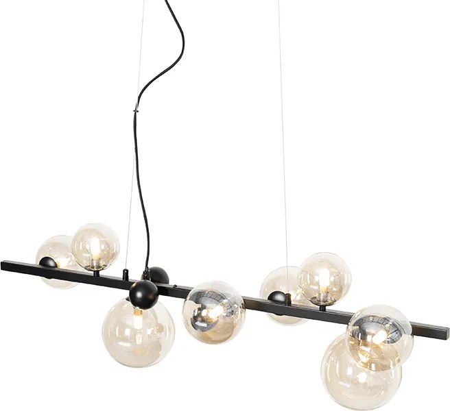 Art Deco závesné svietidlo čierne s jantárovým sklom 8-svetlo - David