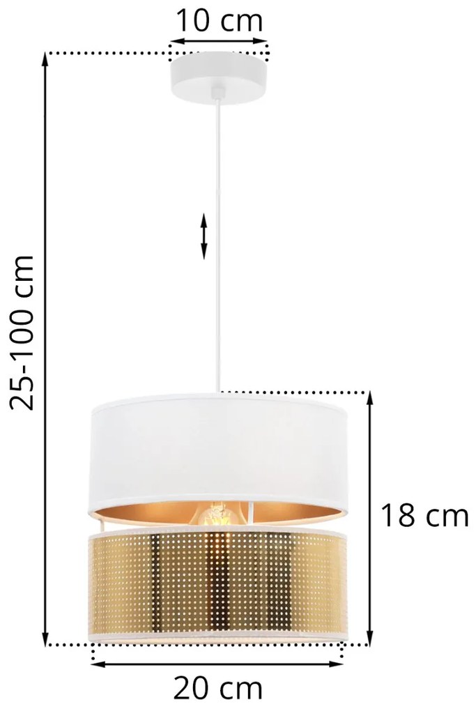 Závesné svietidlo Asti2, 1x PVC/biele textilné tienidlo, (fi 20cm), g, w
