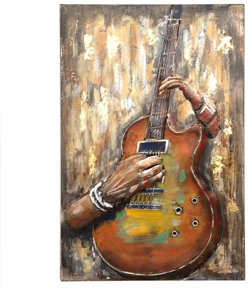 Nástenný 3D kovový obraz ruky hrajúce na gitaru - 80*4*120 cm