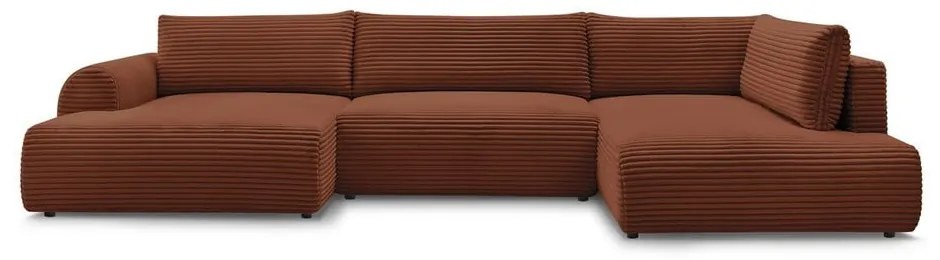 Menčestrová rozkladacia/s úložným priestorom rohová pohovka v tehlovej farbe (pravý roh/do tvaru "U") Lucien – Bobochic Paris