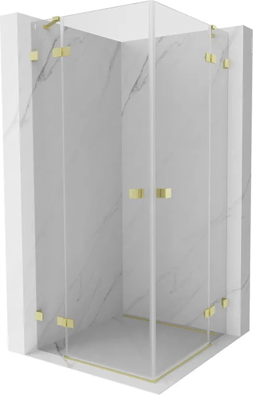 Mexen Lunar Duo, výklopný sprchový kút 75 x 75 cm, 8mm číre sklo, zlatý matný profil, 834-075L-075P-55-00
