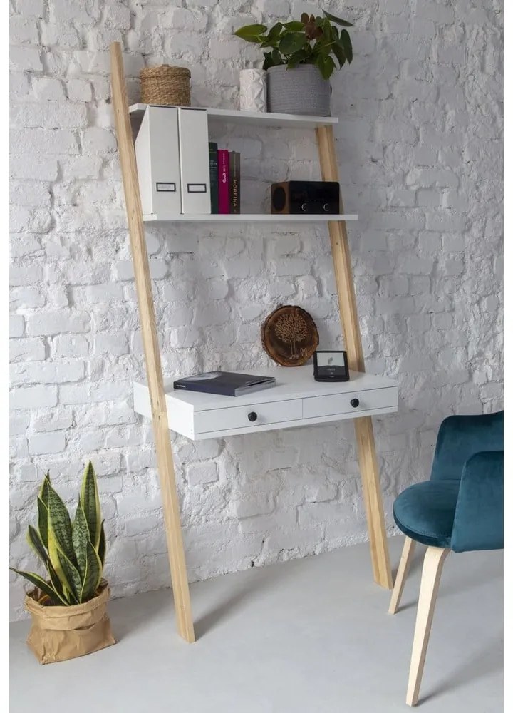 Biely stojan s pracovnou doskou a zásuvkou Ragaba Leno