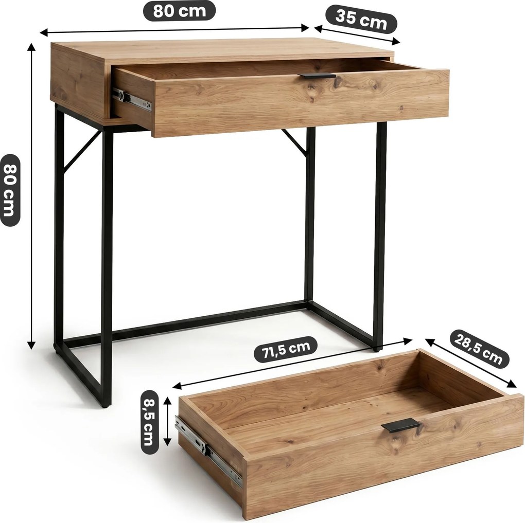Konzolový stolík Modena 80 cm čierny/dub Artisan