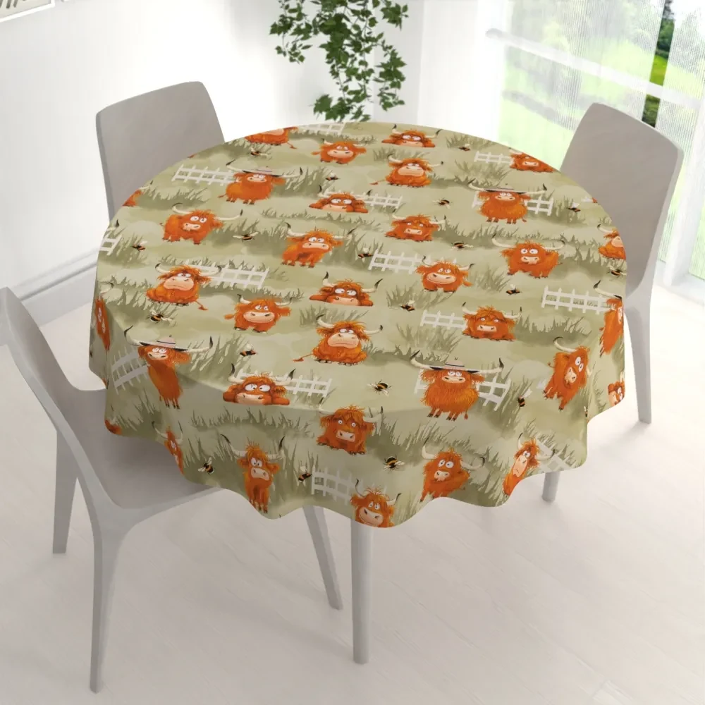 Biante Detský bavlnený okrúhly obrus Sandra SA-612 Býčky na pastve na zelenom Ø 90 cm