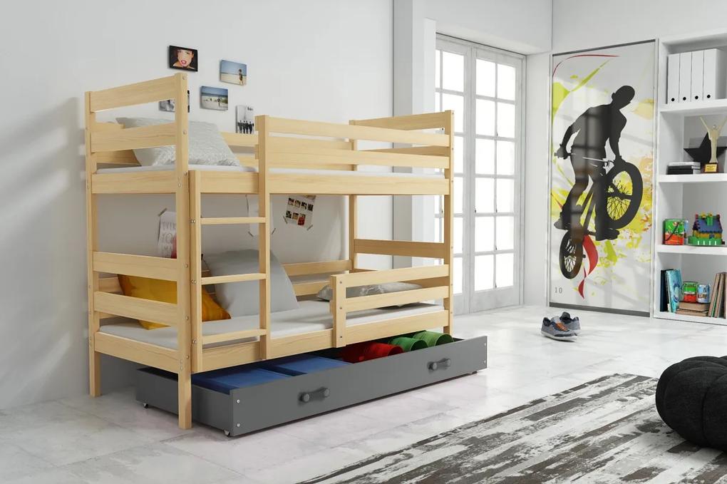 Detská poschodová posteľ ERYK | borovica Farba: Borovica / sivá, Rozmer.: 200 x 90 cm