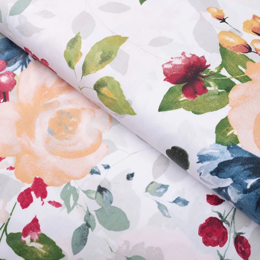 Biante Vankúš valec bonbon Sandra SA-387 Veľké žlté a modré kvety na bielom 15x80 cm