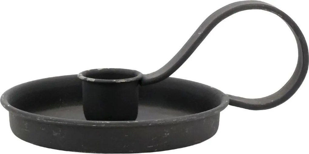 Čierny antik kovový svietnik na úzku sviečku s očkom - 10*Ø 8*6 cm