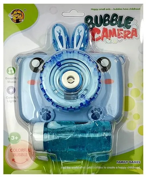 LEAN TOYS Fotoaparát vytvárajúci bubliny zajačik modrý