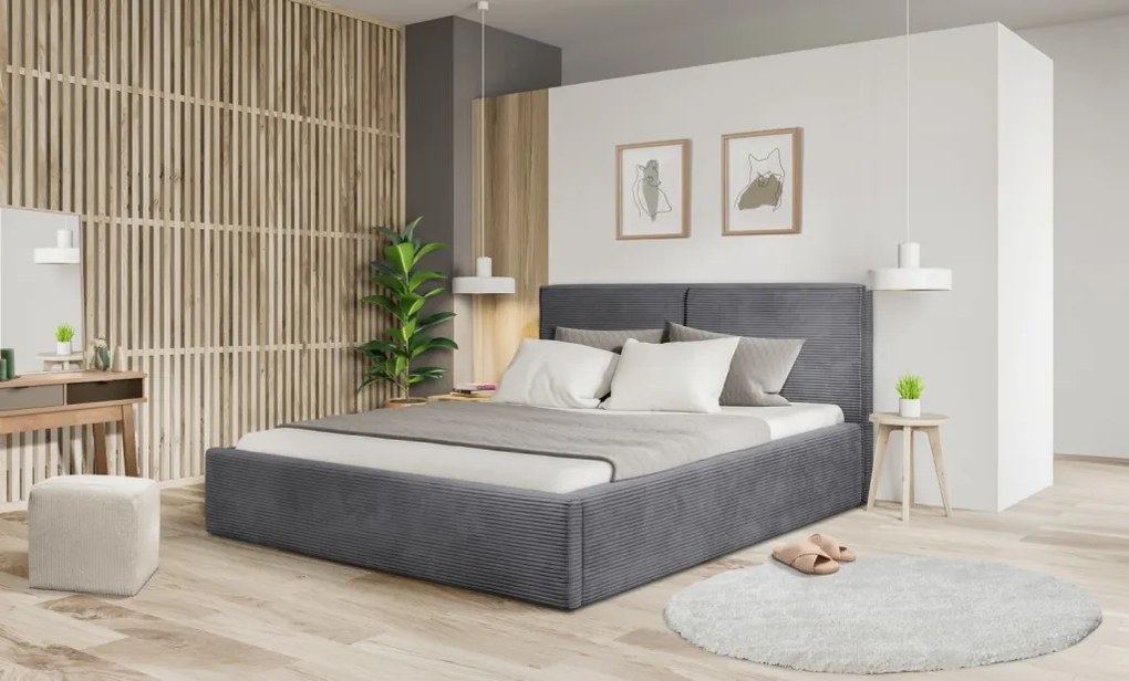 Posteľ Inez 180x200 cm, stredne šedá štruktúrovaná látka