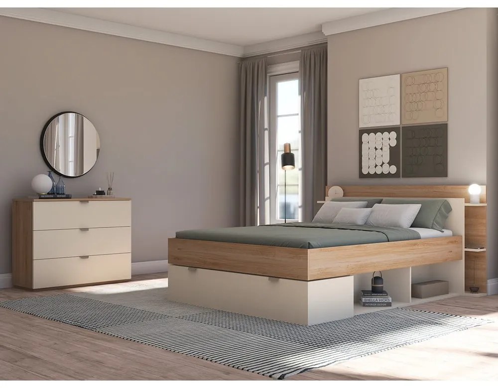 Komoda v dekore duba v krémovo-prírodnej farbe 100x80x40 cm Dennis – Marckeric