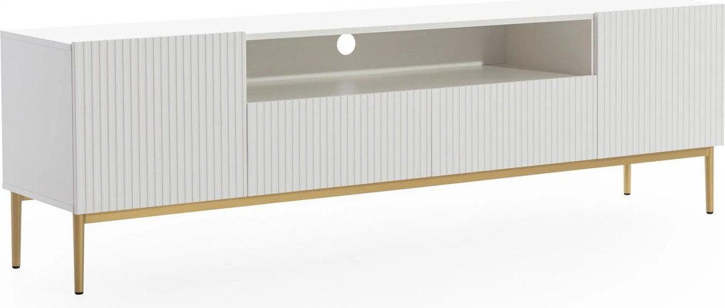 TV stolík Nicole 200 cm s otvorenou policou - biely mat / zlatá