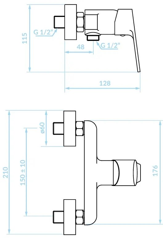Kuchinox Borgo, nástenná sprchová batéria 150mm, chrómová, LAV-BKB_040D