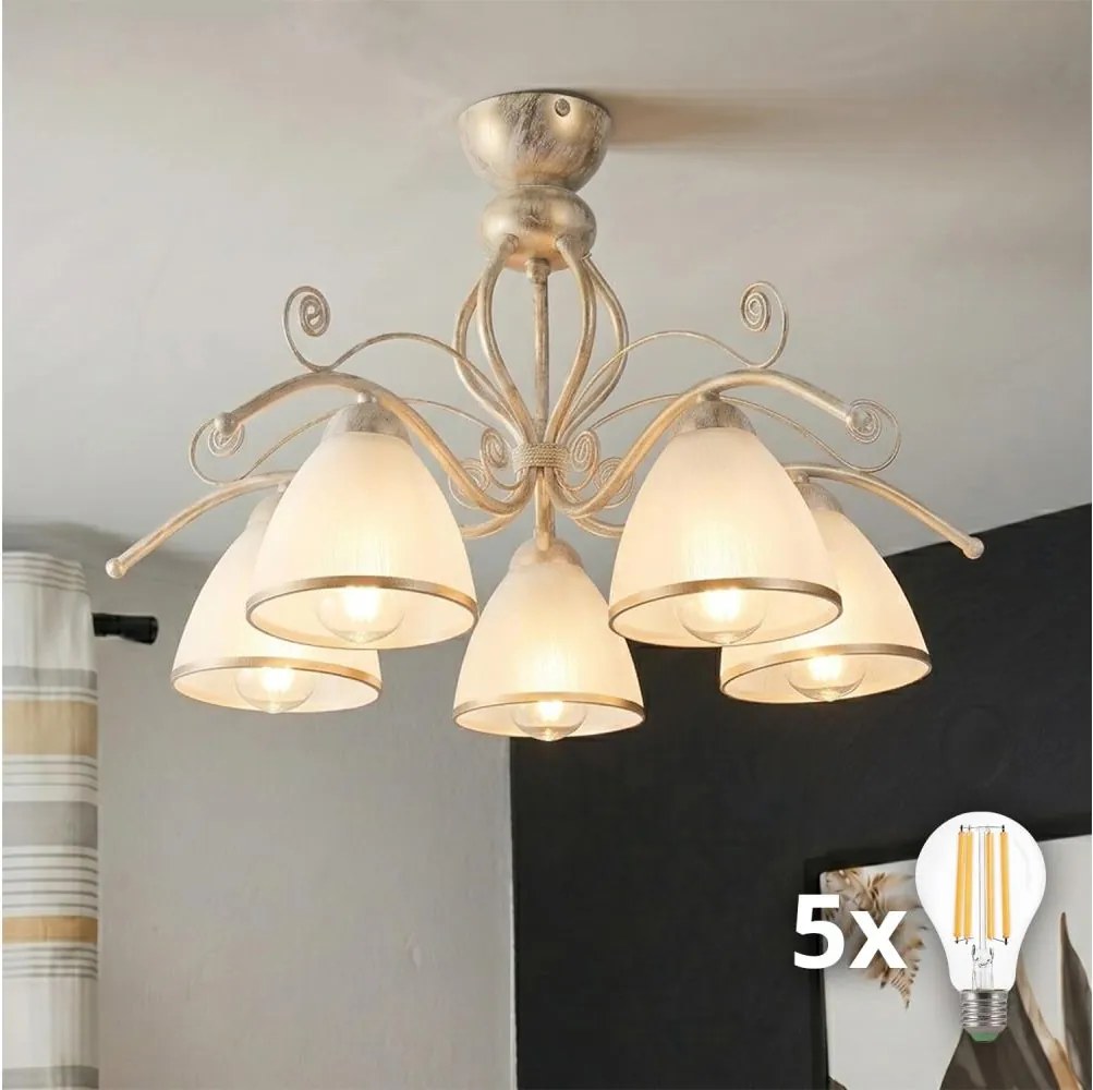 Brilagi - LED prisadený luster ANTICO 5xE27/60W/230V 3000K biela patina
