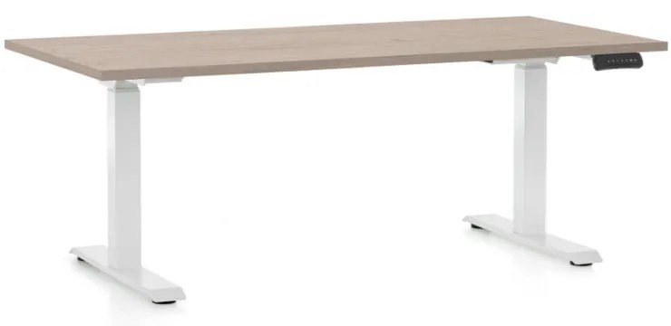 Výškovo nastaviteľný stôl OfficeTech D, 160 x 80 cm, biela podnož, dub