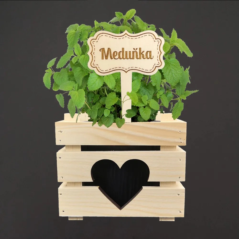 AMADEA Drevený zápich - ceduľka na bylinky Medovka, výška 20 cm, český výrobok