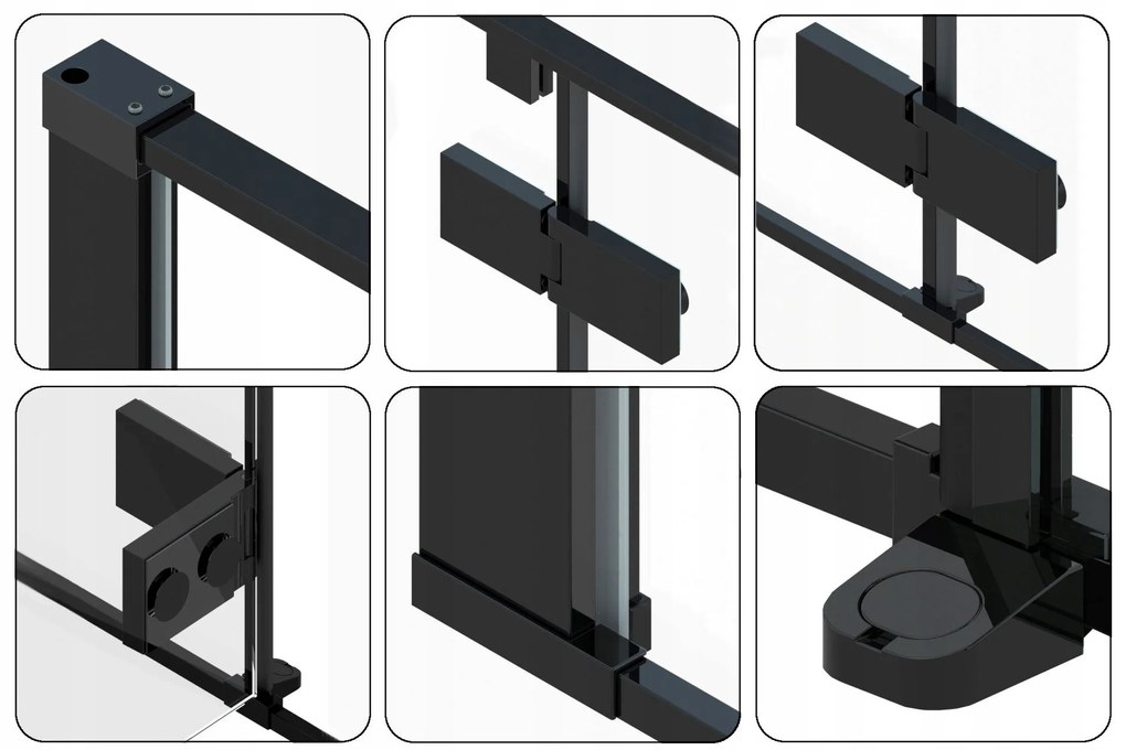 Rea Fargo Black, sprchový kút s krídlovými dverami 90 (dvere) x 90 (stena) x 195 cm, 6mm číre sklo, čierny profil, REA-K6318