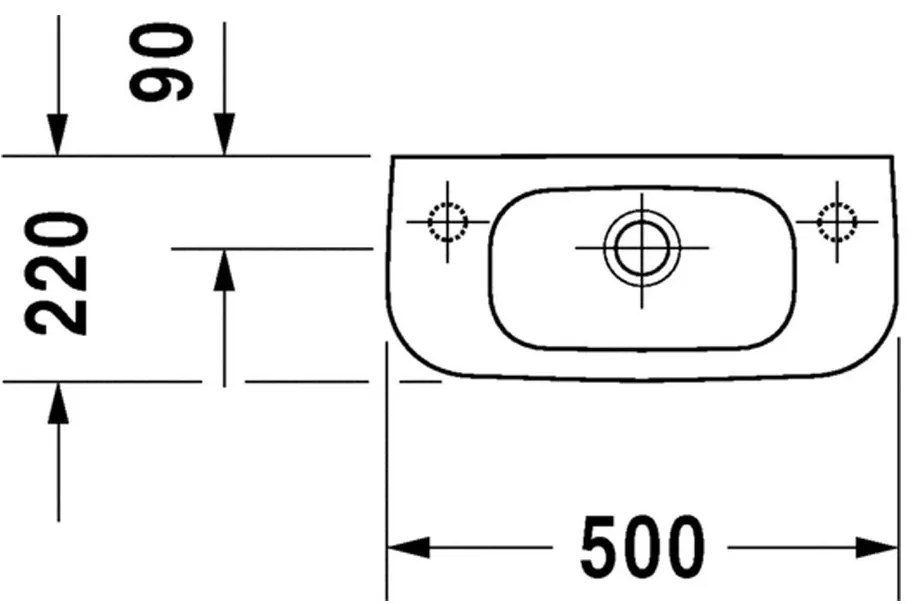 Duravit D-Code - Umývadielko 500x220 mm, otvor pre batériu vpravo, biela 07065000082