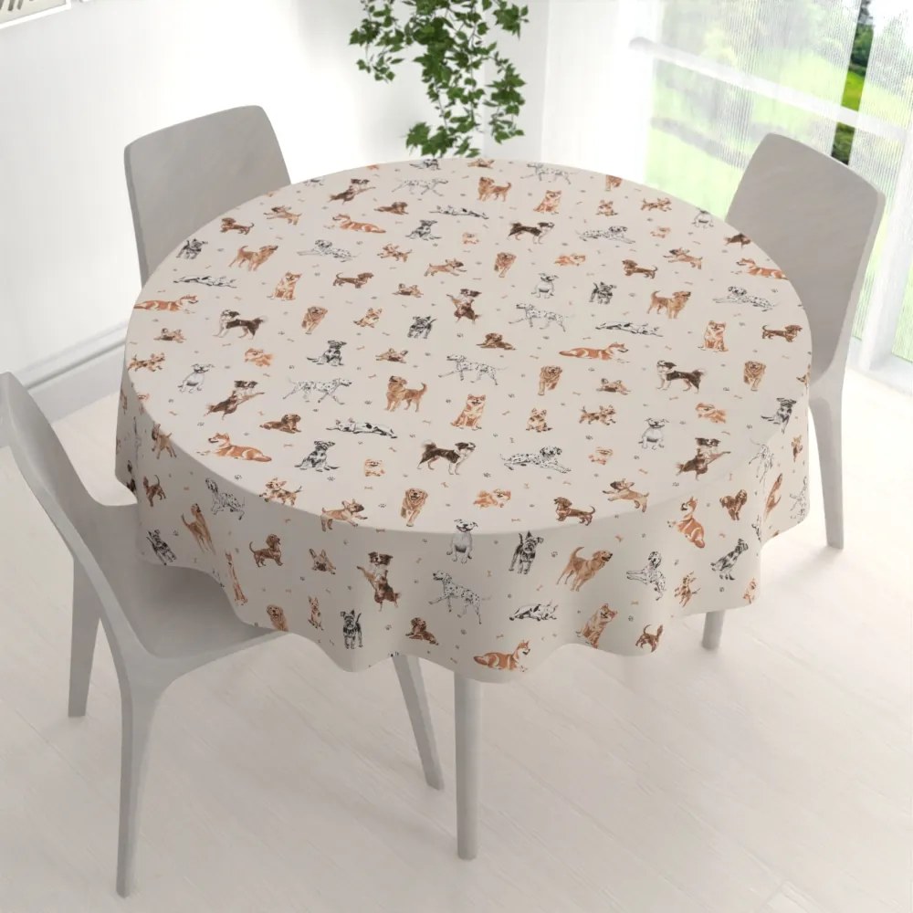 Biante Bavlnený okrúhly obrus Sandra SA-620 Psí kamaráti na krémovom Ø 50 cm