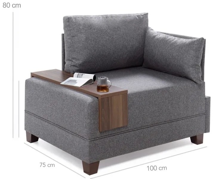 Kreslo Fly 100 cm sivé pravé