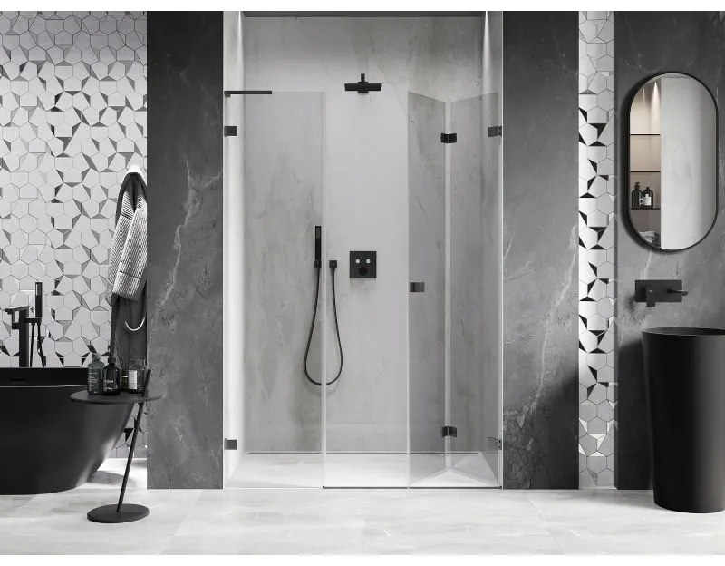 Mexen Lunar-F, L pravé skladacie sprchové dvere 115 cm, 8mm číre sklo, grafitový profil, 836SL-115-050-95-00-P