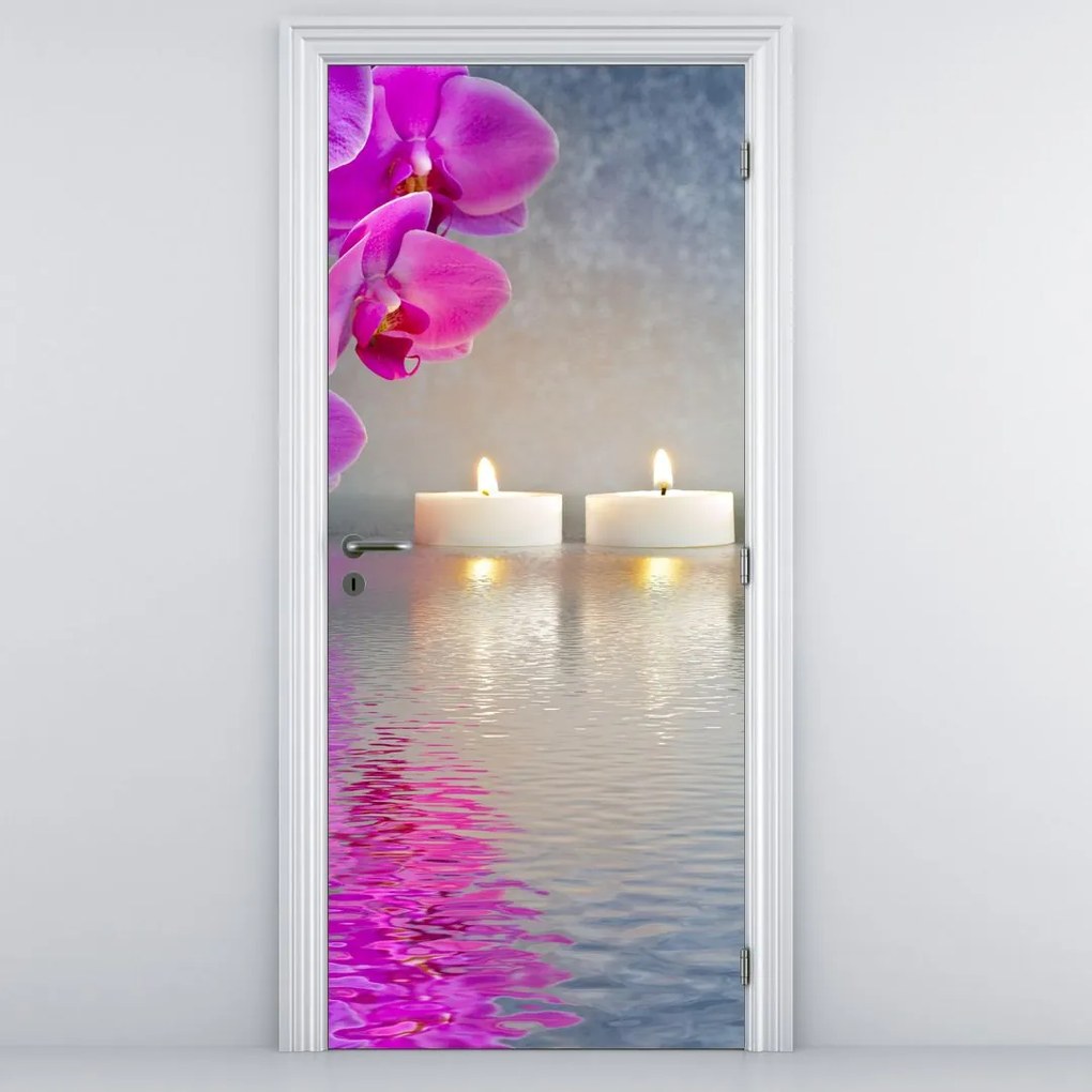 Fototapeta na dvere - Sviečky na vode (95x205cm)