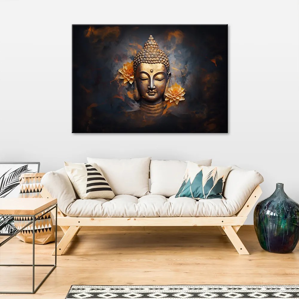 Gario Obraz na plátne Zlatý Budha a kvety Rozmery: 120 x 80 cm